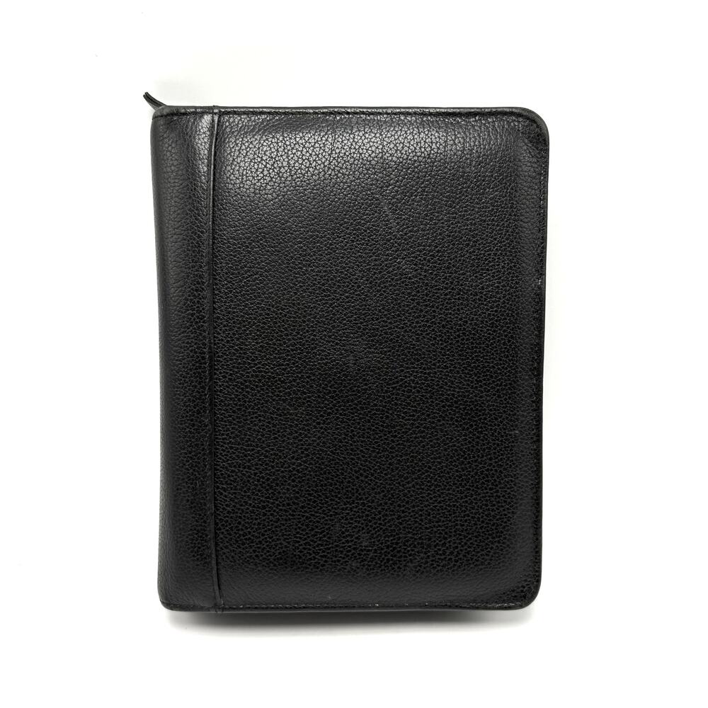 Vintage Franklin Quest Planner 6 Ring Zipper Binder Black Verona Leather 7x9 USA